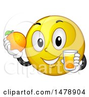 Poster, Art Print Of Healthy Yellow Smiley Face Emoji Holding A Glass Of Orange Juice And Fruit