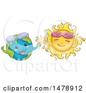 Poster, Art Print Of Happy Sun And Earth Characters With Cocktails And Sunglasses