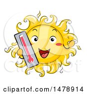 Happy Sun Mascot Holding Out A Thermometer