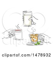 Clipart Of Sketched Hands Holding Cups Royalty Free Vector Illustration