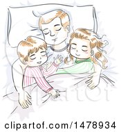 Poster, Art Print Of Sketched Dad And Children Sleeping