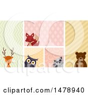 Poster, Art Print Of Group Of Woodland Animals Over Patterns