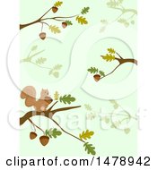 Poster, Art Print Of Background Of Oak Branches And A Squirrel