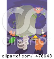 Clipart Of A Stone Tablet With An Owl Telling A Story To Other Wildlife Royalty Free Vector Illustration