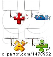 Poster, Art Print Of Addition Subtraction Division And Multiplication Math Characters Holding Blank Signs
