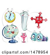 Clipart Of Compass Map Globe Pin And Binocular Navigation Mascots Royalty Free Vector Illustration by BNP Design Studio