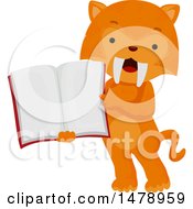Poster, Art Print Of Student Saber Tooth Tiger Holding An Open Book