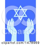 Poster, Art Print Of Pair Of Hands And The Star Of David On Blue