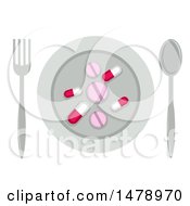 Clipart Of A Plate Fork And Spoon With Tablets And Pills Royalty Free Vector Illustration