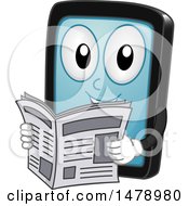 Poster, Art Print Of Smart Phone Or Tablet Mascot Reading A Newspaper