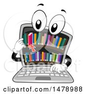 Laptop Computer Mascot Grabbing A Book From A Library On Screen