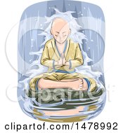 Poster, Art Print Of Buddhist Man Meditating In A Waterfall
