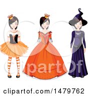 Poster, Art Print Of Teen Girl In Halloween Princess Queen And Witch Costumes