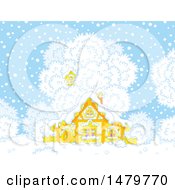 Clipart Of A Wooden Cottage On A Winter Day Royalty Free Vector Illustration by Alex Bannykh