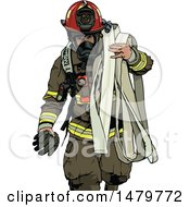 Poster, Art Print Of Fire Man Carrying A Hose