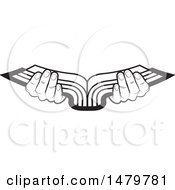 Clipart Of A Pair Of Black And White Hands Holding An Open Book Royalty Free Vector Illustration