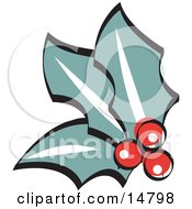 3 Holly Berries And Leaves Retro Clipart Illustration