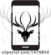 Poster, Art Print Of Deer Head With Antlers On A Smart Phone
