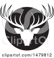 Clipart Of A White Silhouetted Deer Buck With Antlers Over A Black Circle Royalty Free Vector Illustration