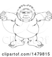 Clipart Of A Black And White Sasquatch Royalty Free Vector Illustration