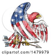 Poster, Art Print Of Bald Eagle In An American Flag Pattern Grasping Arrows On A White Background