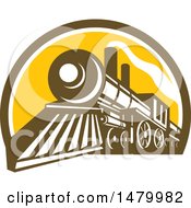 Poster, Art Print Of Steam Train In A Brown White And Yellow Half Circle