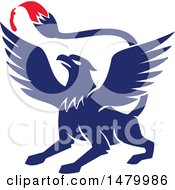 Poster, Art Print Of Blue Griffin With A Red Paintbrush Tail