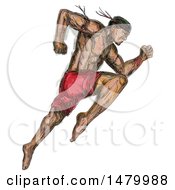 Clipart Of A Muay Thai Fighter Jumping In Tattoo Style On A White Background Royalty Free Illustration