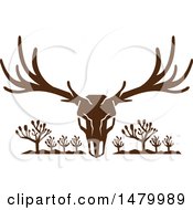 Poster, Art Print Of Buck Mule Deer Skull With Antlers Over Joshua Trees