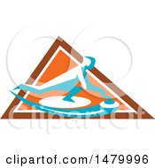 Curling Player Sliding A Stone Inside An Orange Triangle
