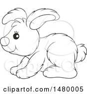 Clipart Of A Black And White Cute Bunny Rabbit In Profile Royalty Free Vector Illustration