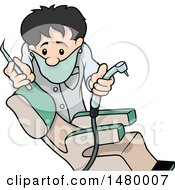 Clipart Of A Male Dentist Holding Tools And Leaning Over A Chair Royalty Free Vector Illustration by dero