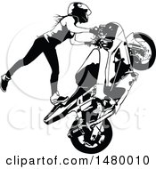 Poster, Art Print Of Black And White Female Biker Doing A Stunt