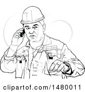 Poster, Art Print Of Black And White Male Worker Talking On A Cell Phone
