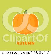 Clipart Of A Perfect Pumpkin Over Autumn Text On Green Royalty Free Vector Illustration