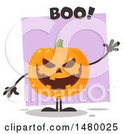 Poster, Art Print Of Waving Evil Halloween Jackolantern Pumpkin Saying Boo