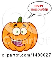 Poster, Art Print Of Happy Pumpkin Character Mascot Saying Happy Halloween