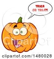 Poster, Art Print Of Happy Toothy Pumpkin Character Mascot Saying Trick Or Treat