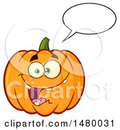 Clipart Of A Happy Toothy Pumpkin Character Mascot Talking Royalty Free Vector Illustration
