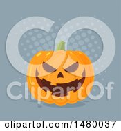 Poster, Art Print Of Grinning Evil Halloween Jackolantern Pumpkin Over Gray Dots