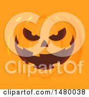 Poster, Art Print Of Grinning Evil Halloween Jackolantern Pumpkin On Orange