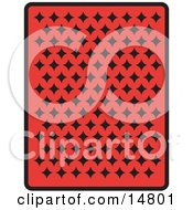 The Back Of A Red Playing Card With Black Diamonds