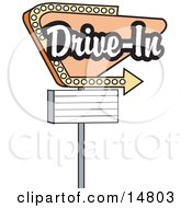 Vintage Tan Drive In Sign With An Arrow Clipart Illustration by Andy Nortnik #COLLC14803-0031