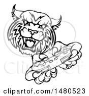 Poster, Art Print Of Black And White Bobcat Mascot Playing A Video Game