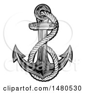 Poster, Art Print Of Black And White Anchor With Rope In Tattoo Style