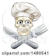 Poster, Art Print Of Chef Human Skull Over A Crossed Knife And Fork