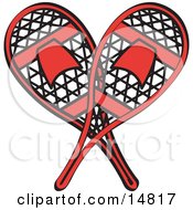 Poster, Art Print Of Pair Of Red Snowshoes Crossed Retro