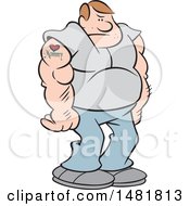 Clipart Of A Cartoon Big Tough Guy With A Mommy Tattoo Royalty Free Vector Illustration