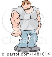 Clipart Of A Cartoon Big Tough Guy With Muscular Arms Royalty Free Vector Illustration