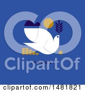 Poster, Art Print Of Dove With An Olive Branch In A Sunset Over Peace Text On Blue